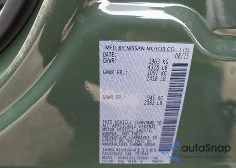 2025 Nissan Altima Sr Fwd z USA, uszkodzony, nr VIN 1N4BL4CV4SN415185